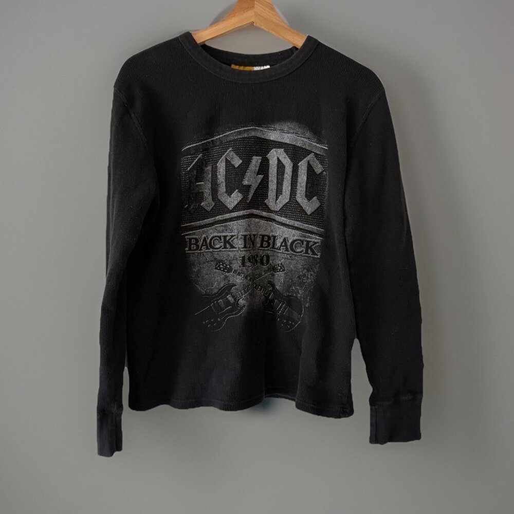 AC/DC Back In Black 1980 Rockware Waffle Thermal Longsleeve Shirt Sz L Rock 2007